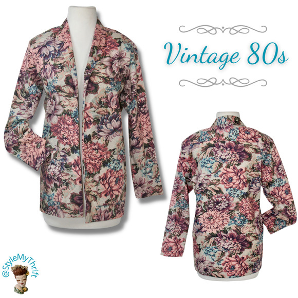 Vintage Jackets & Blazers - Vintage 80s Floral Blazer Tapestry Cottage Core Shabby Chic Romantic Ephemera